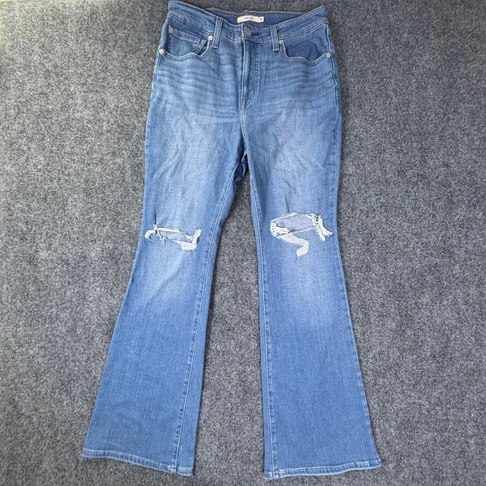 Levis 726 Flare High‎ Rise Distressed Blue Denim Jeans Womens Size 31 Retro Y2K